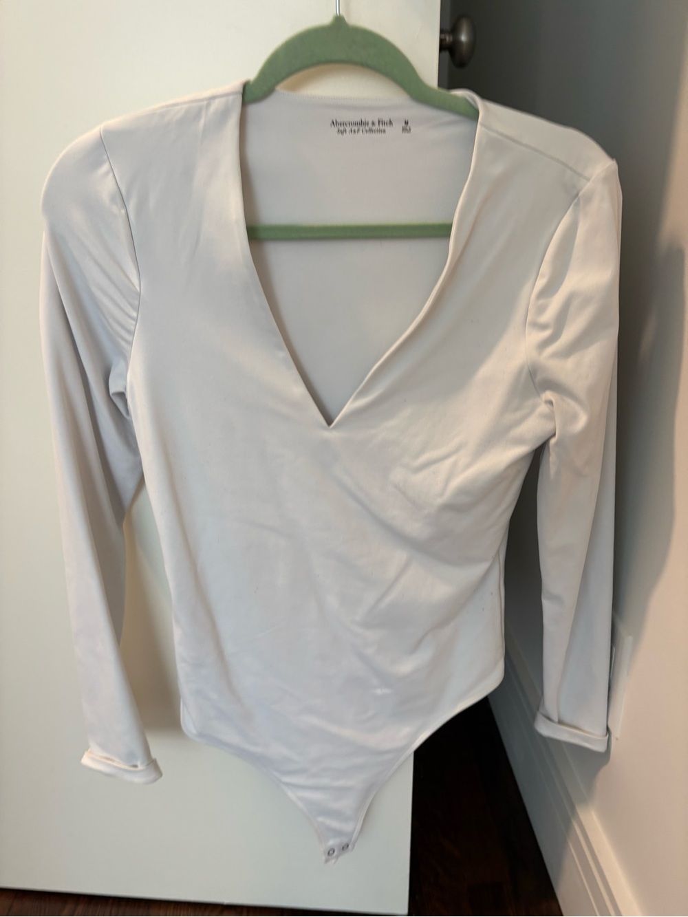 Abercrombie & Fitch Cream V-Neck Long Sleeve Bodysuit